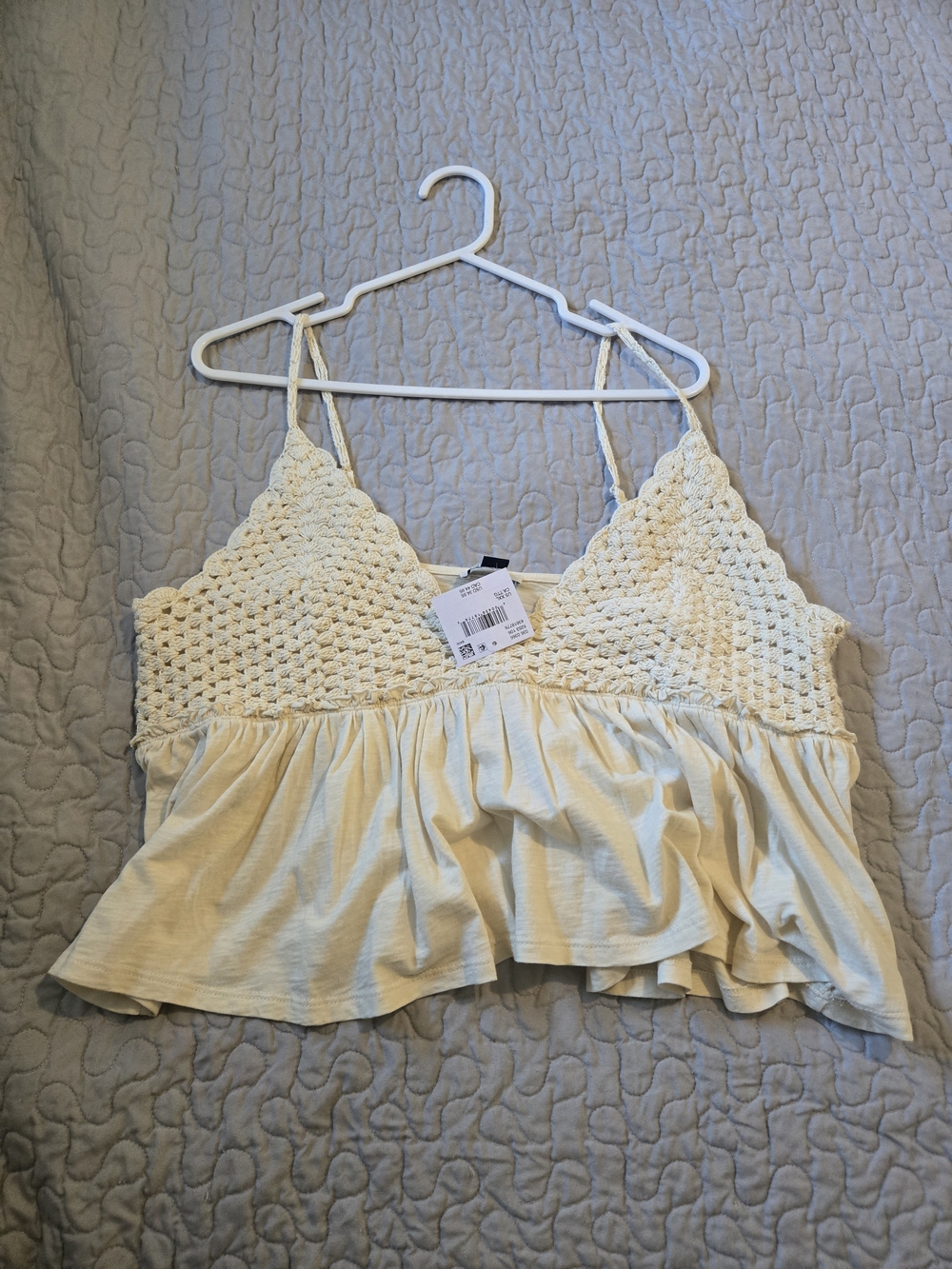 American Eagle Outfitters Cream Crochet Peplum Cami